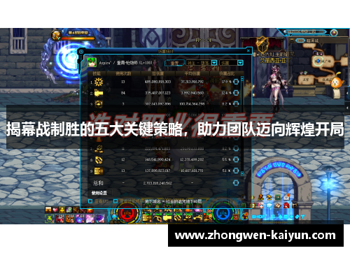 揭幕战制胜的五大关键策略，助力团队迈向辉煌开局