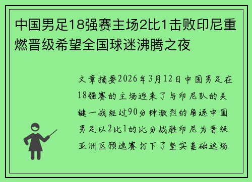 中国男足18强赛主场2比1击败印尼重燃晋级希望全国球迷沸腾之夜