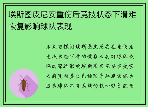 埃斯图皮尼安重伤后竞技状态下滑难恢复影响球队表现
